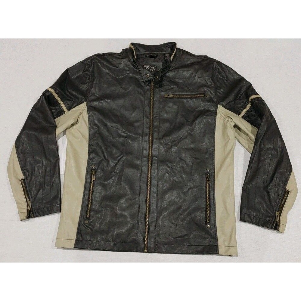Distortion Custom Rags Faux Leather Motorcycle Jacket Brown Striped Adult Large